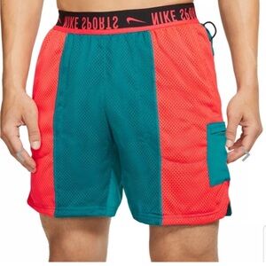 Nike Sport Men’s Dri-Fit Clash Reversible Training Shorts Green Orange Size M